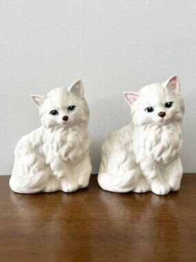 Set of 2 Vintage Napco Persian Cat Planters Blue Eyes Kitten MCM Figurine Japan